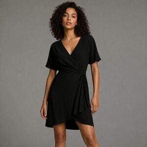 Aritzia BABATON SZ M WALLACE DRESS BLACK Short-Sleeve Wrap Dress YPO1-8496-19